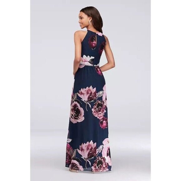 S.L. Fashions Navy and Pink Floral Maxi Dress - Picture 3 of 7